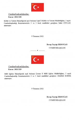10 Temmuz Tarihli Atama ve Görevden Alma Kararları 11