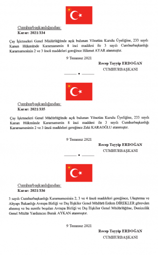 10 Temmuz Tarihli Atama ve Görevden Alma Kararları 15