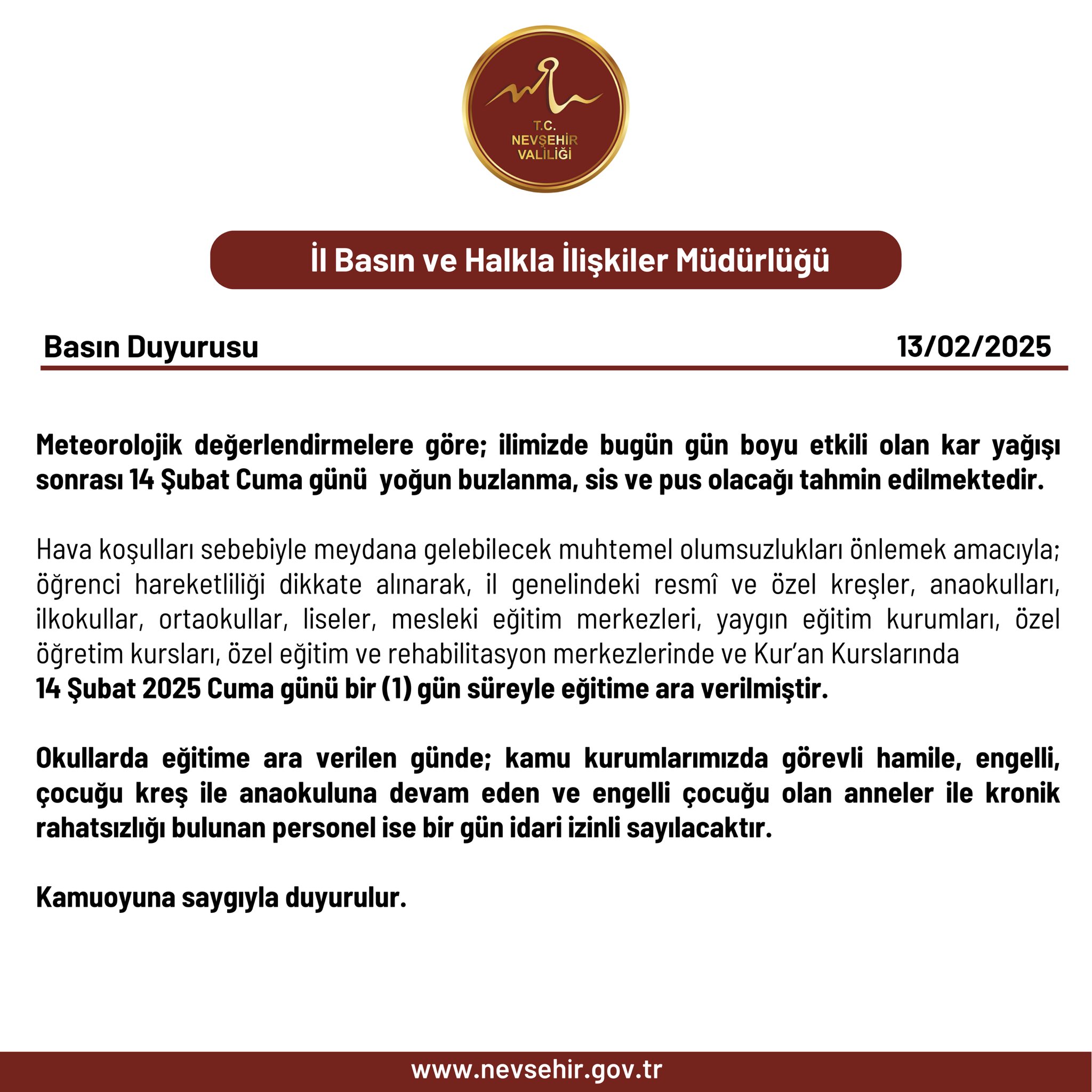 14 Şubat Cuma Kar Tatili Olan İller 1