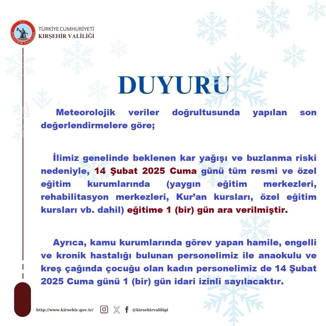 14 Şubat Cuma Kar Tatili Olan İller 2