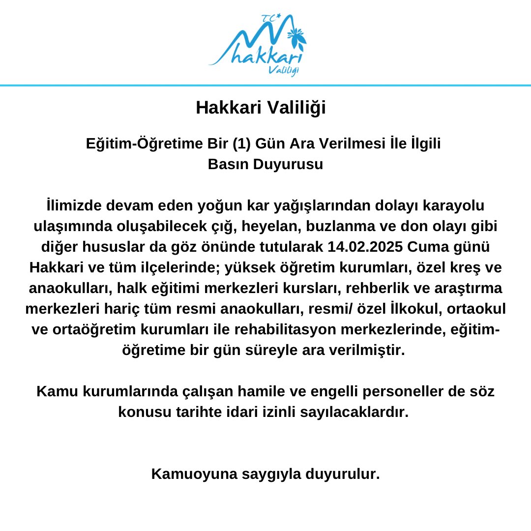 14 Şubat Cuma Kar Tatili Olan İller 3