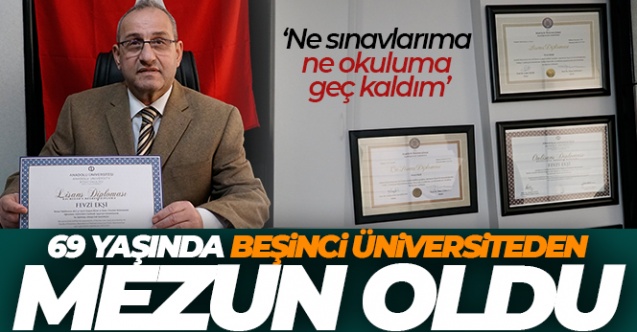69 yaşında beşinci üniversiteden mezun oldu