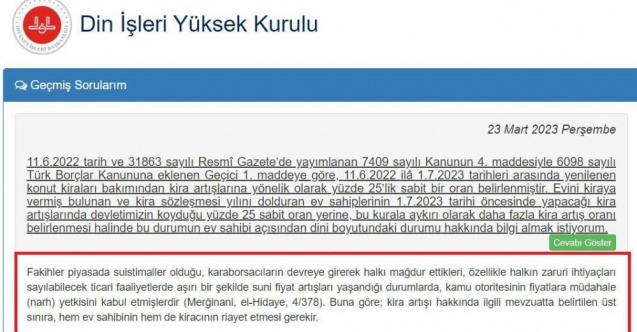 Kira Artışı İle Diyanete Fetva Soran Vatandaşa Diyanetten Cevap Geldi