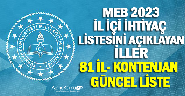 MEB Öğretmen İl İçi 2023 İhtiyaç Listelerini (Kontenjan) Yayınlayan İller (81 İl)