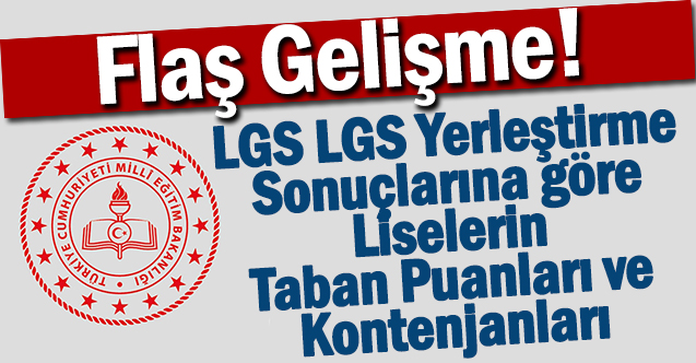 LGS Yerleştirme Sonuçlarına göre Liselerin Taban Puanları ve Kontenjanları