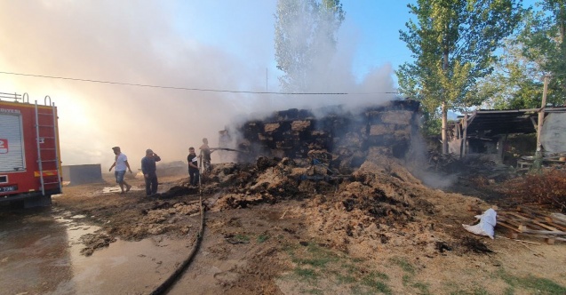Çiftlik yangınında 2 bin saman balyası kullanılamaz hale geldi