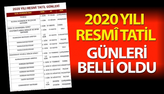 2020 Resmi Tatil Günleri