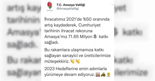 Amasya Valiliği: “İhracatımız 2021’de yüzde 50 oranında arttı”