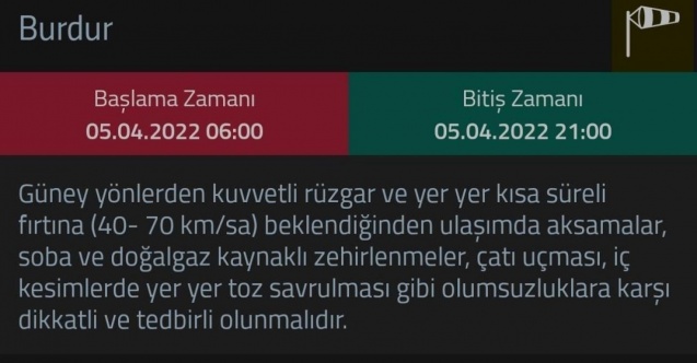 Burdur’da fırtına uyarısı